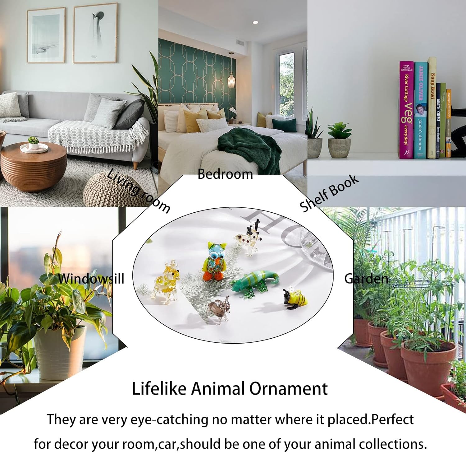 Skiennix 6Pcs Hand Blown Glass Figurines - Unique Christmas Reindeer, Birds, Giraffes & More | Perfect for Home Decor & Gifts