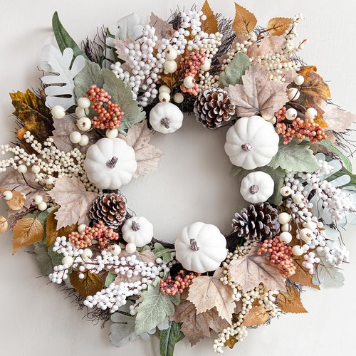 Fall Decor - 18-Inch Autumn Maple Leaf Pumpkin Wreath | Perfect for Thanksgiving & Halloween