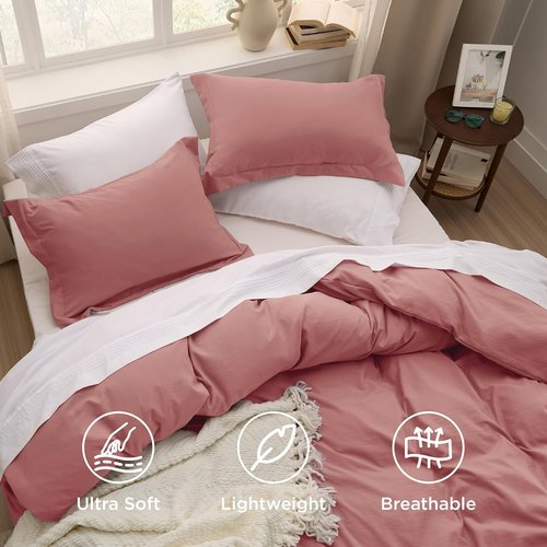 Bedsure Pink Clay Duvet Cover Set - King Size 3-Piece Extra Soft Cotton-Like Bedding | 104x90 Inches with Zipper Closure