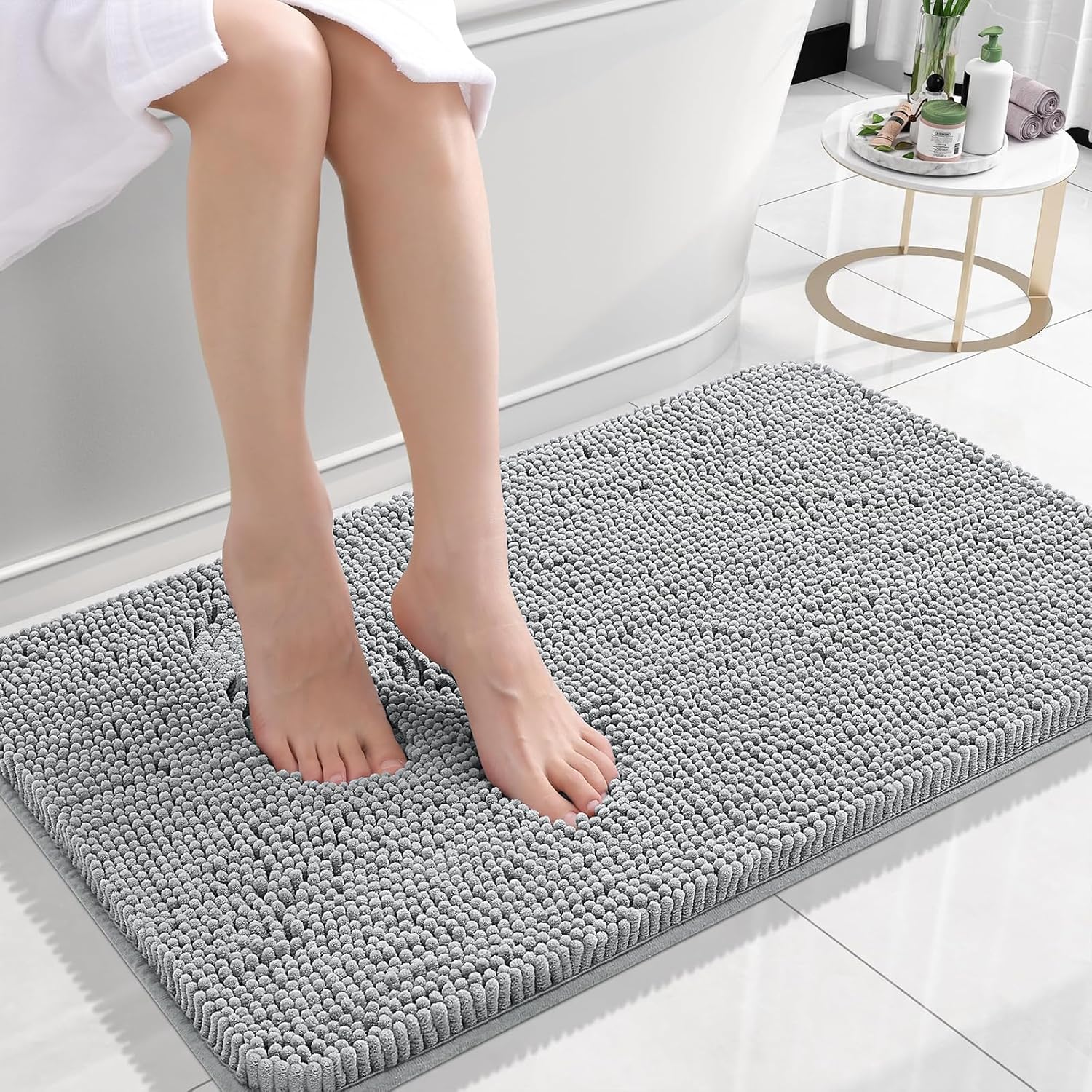 OLANLY Bath Rugs - Extra Soft Chenille, Quick-Dry & Machine Washable | 24x16 Light Grey Bath Mat