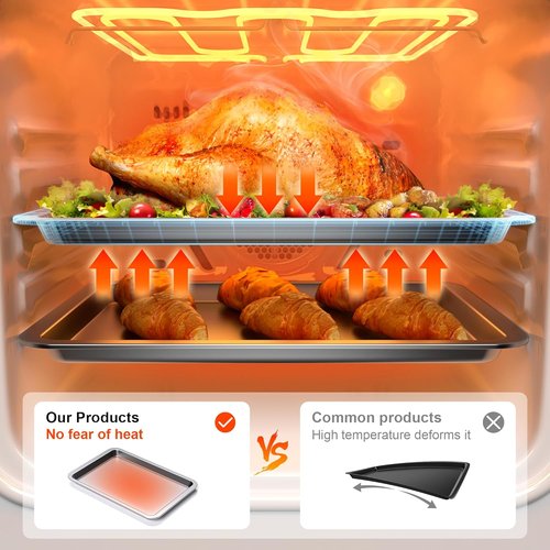 HONGBAKE Nonstick Cookie Sheet Set - 3 Pack Baking Pan with Wider Grips | Noble Silver Finish