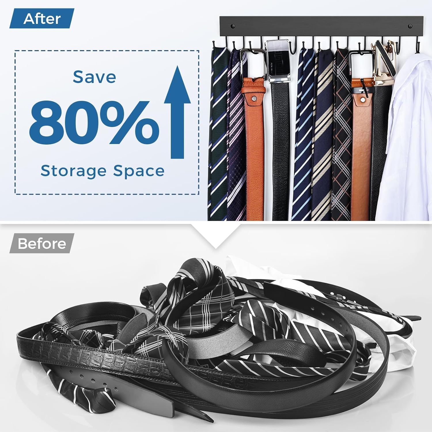 Skiennix Wooden Belt Hanger - Wall-Mounted 2-Pack with 24 Storage Capacity | 180° Rotating Design for Ties, Scarves, and More