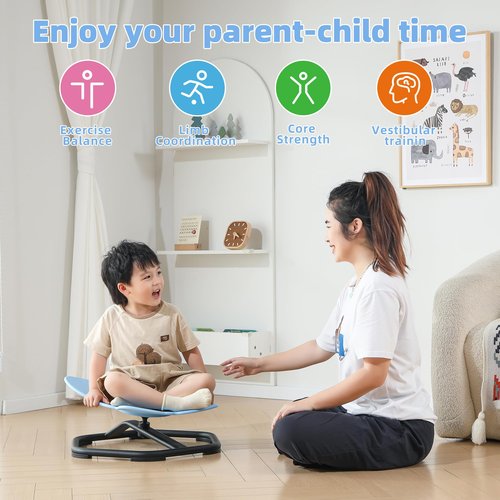 CMCOTNG Kids Sensory Swivel Chairs, Spinning Chair for Autistic Kids, Sit and Spin Sensory Toys Product, Non-Slip Base Autism ADHD Chair Training Body Coordination(Blue)