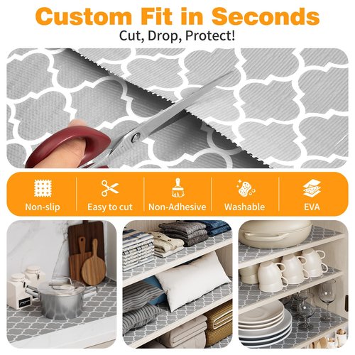 Coavas Shelf and Drawer Liner, Non Slip Extra Grip Non Adhesive Waterproof Thickened Cabinet Mat, Easy Cut for Kitchen Pantry Bathroom Dresser Cupboard (Gray, 24IN x 10FT)