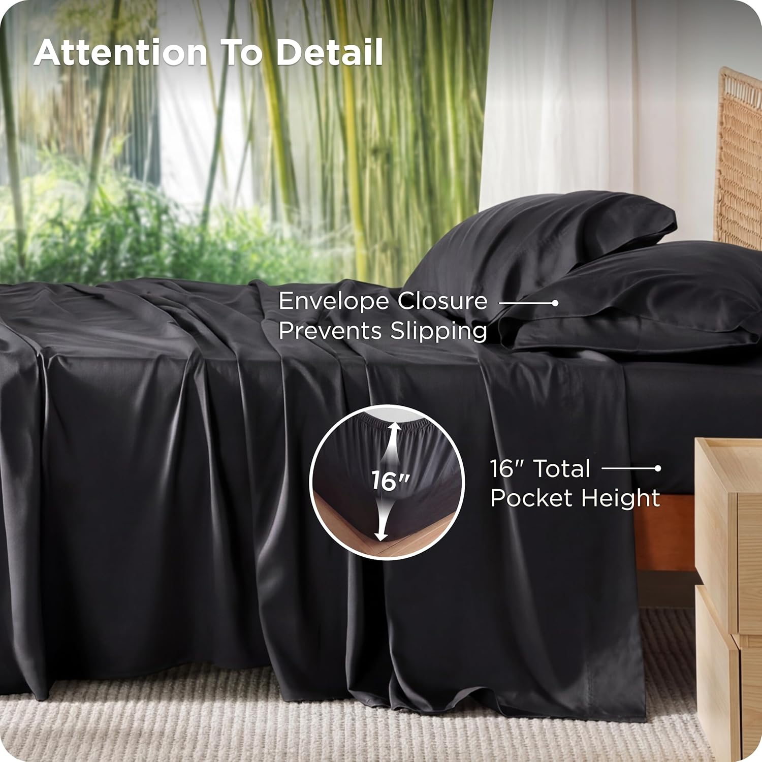 PureWoven King Size Sheet Set - Cooling Bamboo Rayon Sheets | Soft, Breathable Luxury Bedding in Black