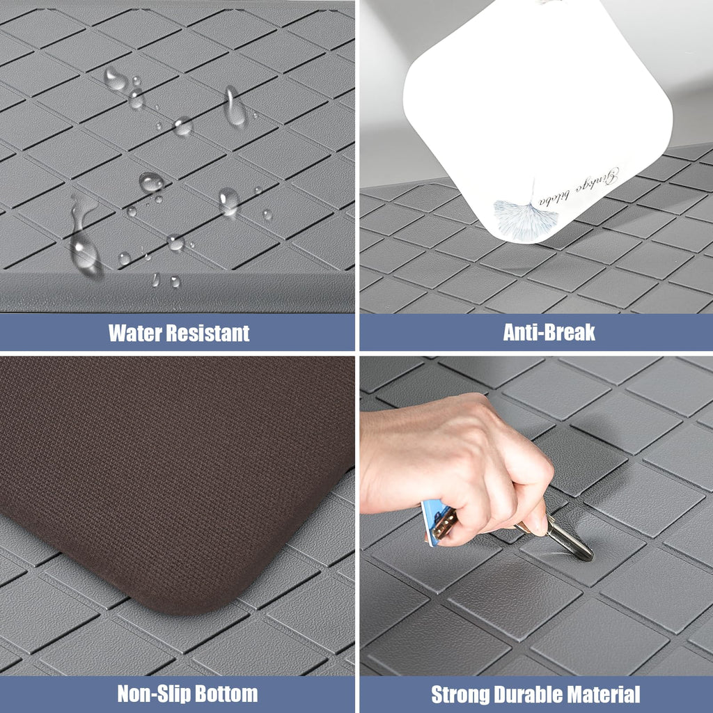 WEZVIX Cushioned Kitchen Mat 2 PCS, Anti Fatigue Kitchen Rugs, Heavy Duty Non-Skid, Ergonomic Comfort Foam Kitchen Floor Mat for Home, Office, Sink, Laundry - Grey