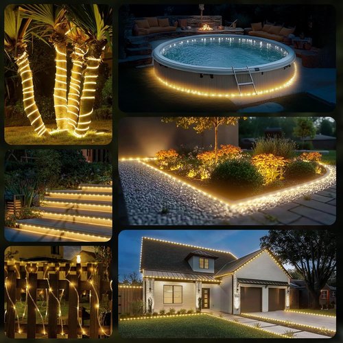 720 LED Rope Lights by 100FT - Waterproof Outdoor & Indoor Decoration with Remote, 8 Modes & 4 Brightness Levels | Warm White