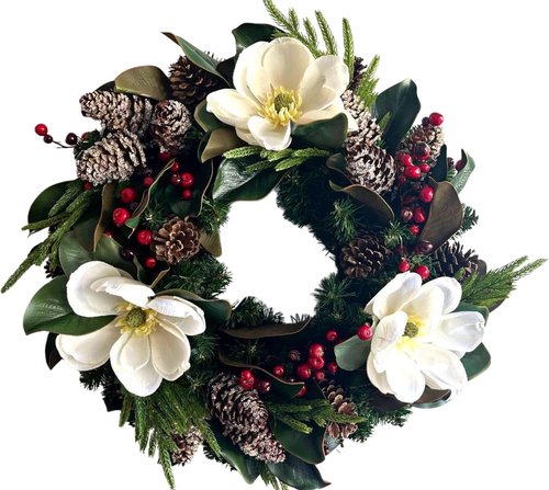 Happy Holiday | Handcrafted Artificial Floral Wreath - Year-Round Decorative Door Accent