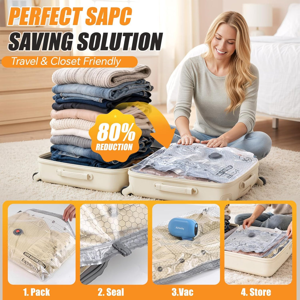 Skiennix Travel Vacuum Storage Bags - 20 Pack Compression Packing Bags with Electric Pump | 80% Space Saver for Luggage