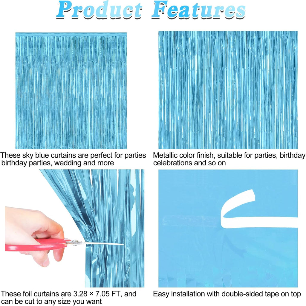 Sky Blue Party Decorations by [Brand Name] - 12 Pack Foil Fringe Curtains | 3.28 FT x 7.05 FT Winter Wonderland Backdrop