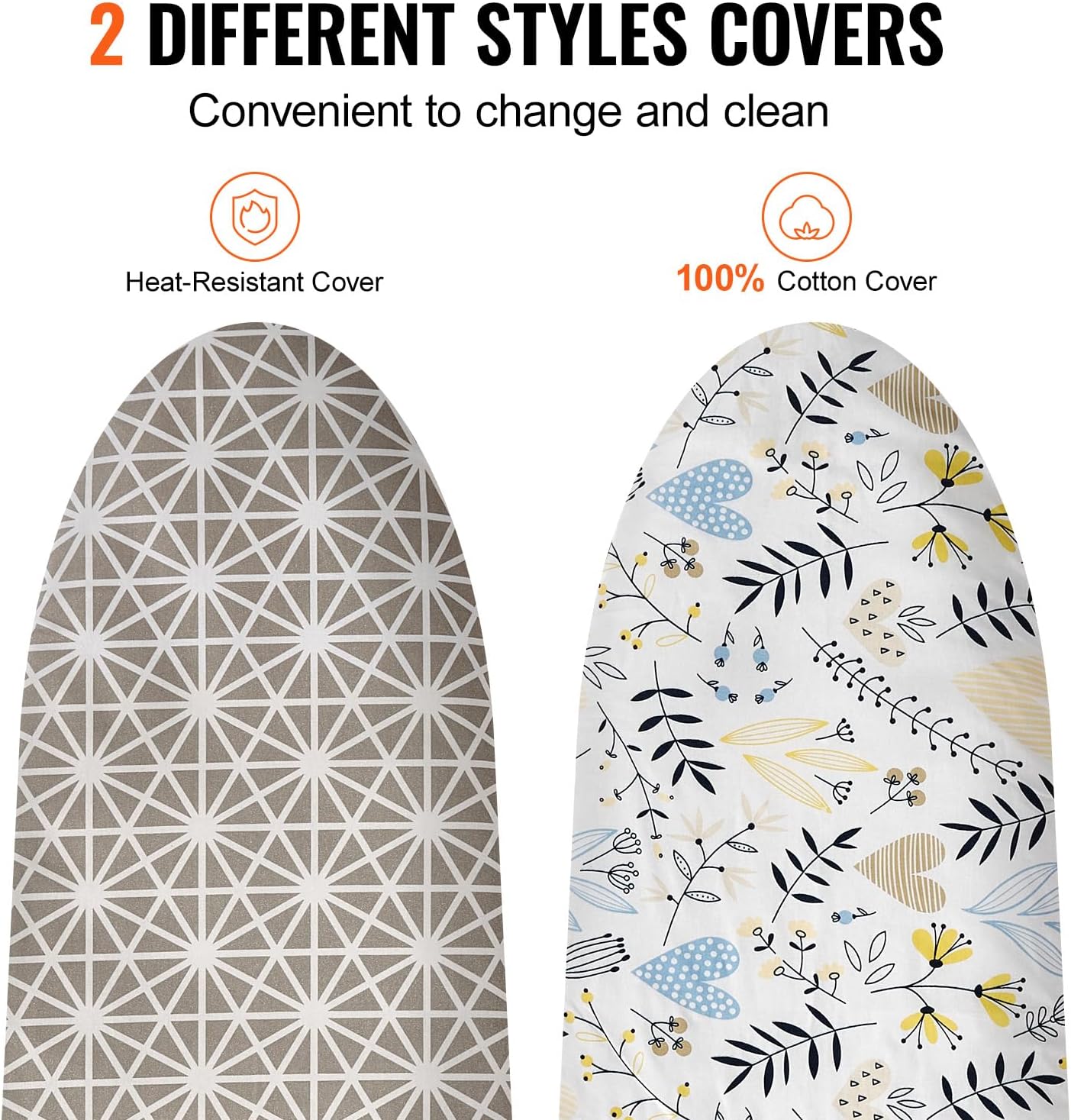 VEVOR Ironing Board - Large 43" x 13" Surface | 7 Adjustable Heights & Heat Resistant Cover