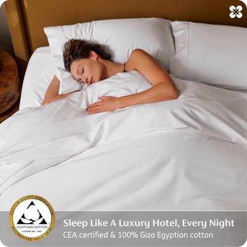 Bedsure 100% Giza Egyptian Cotton King Size Sheets - Silky Luxury Hotel Quality with 18-Inch Deep Pockets & Corner Straps (White)
