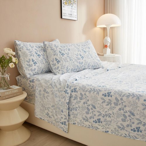 LifeTB California King Size Floral Sheets Set 4 Piece Bed Sheets & Pillowcases Breathable Cooling Bedding Sheets Luxury Botanical Flower Sheets for Women & Men Deep Pocket Easy Fit Bed Sheets Set
