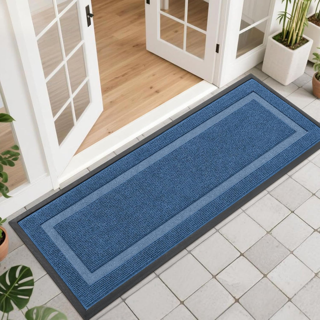 OLANLY Waterproof Front Door Mat - All-Season, Sturdy Natural Rubber, Easy Clean | 47x17, Light Blue