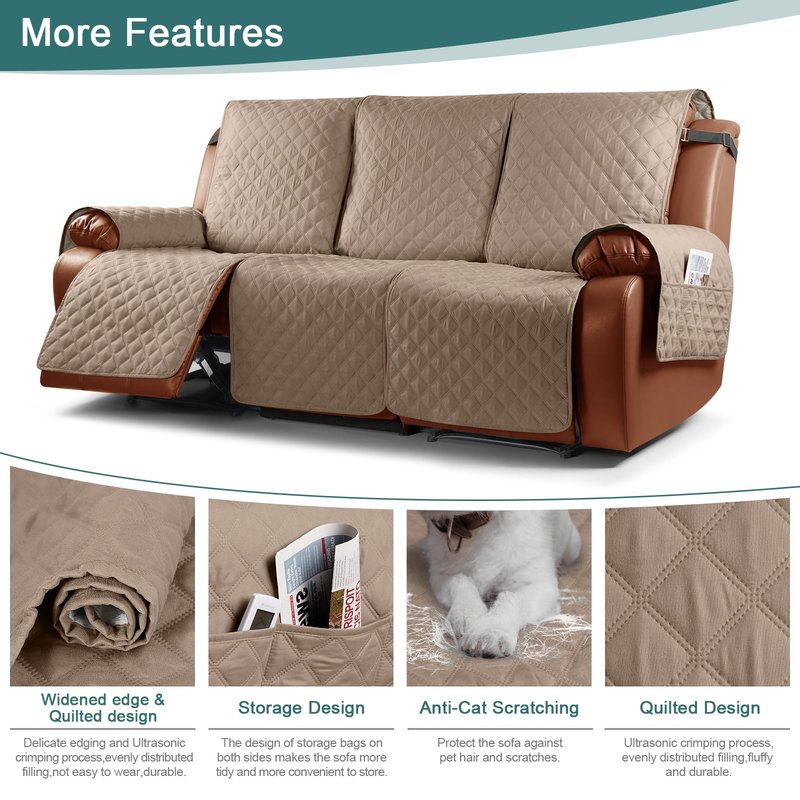 Ruaozz Waterproof Recliner Couch Covers 3 Seater，Light Brown