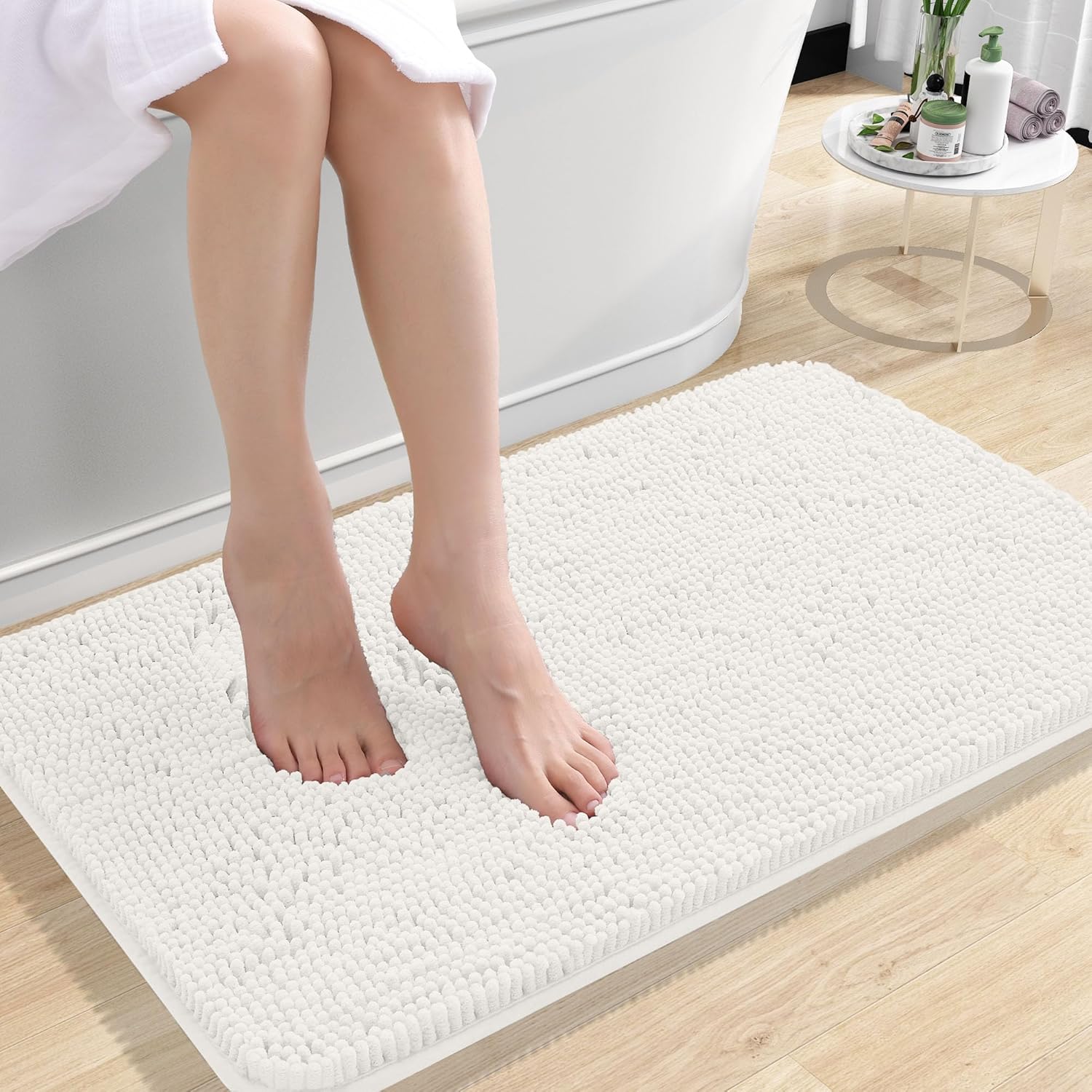 OLANLY Bath Rugs - Extra Soft Chenille, Quick-Dry Rubber Backing | 24x16 Inches, Ivory Color