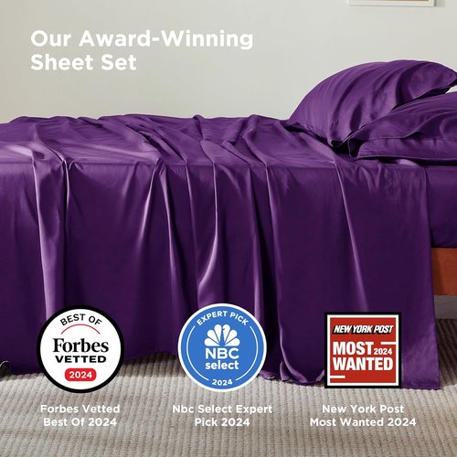 Bedsure Cooling Bed Sheets - Rayon from Bamboo, Breathable & Soft | Full Size, Deep Pocket Up to 16 Inches, Plum
