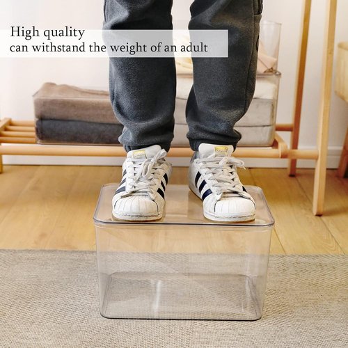 Lidded Plastic Storage Bins Set - Clear Desk Organizer Baskets for Kitchen & Closet | 3XL + 2M Sizes