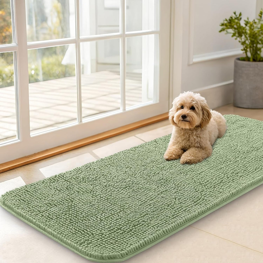 OLANLY Dog Door Mat - Absorbent Non-Slip Chenille Mud Mat for Indoor Use | 47x20, Sage Green