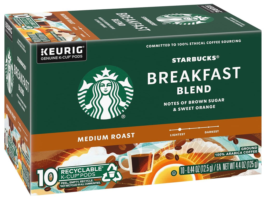 Starbucks Breakfast Blend Medium Roast Coffee K-Cup Pods - 40 Count | Convenient Pack of 4 Boxes