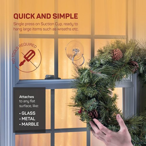 Christmas Wreath Hanger - Giant Suction Holders for Glass Doors | Set of 2, Supports Up to 10 Lbs - USA Made
