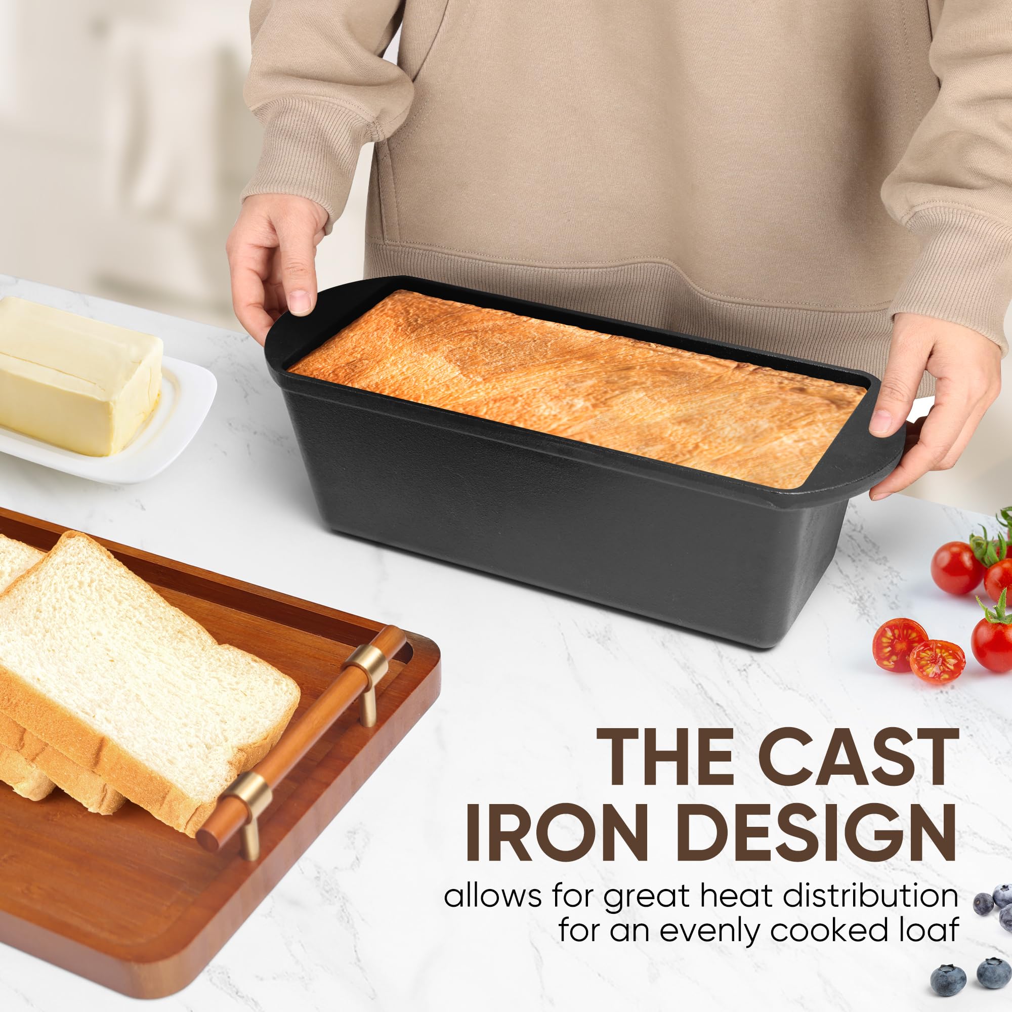 Oranbulb Cast Iron Bread Pan 13x5 Inch Loaf Pan, Cast Iron Baking Pan for Sourdough and Sandwich Bread Loaves