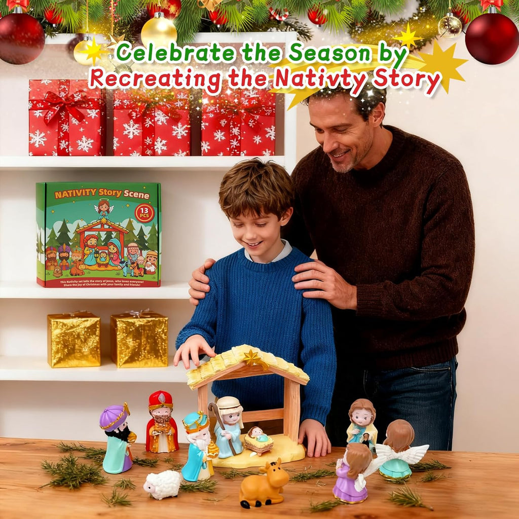 Skiennix 13-Piece Nativity Set - Christian Playset for Kids Ages 3-9 | Perfect Christmas Gift