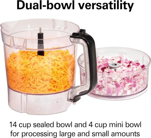Hamilton Beach Food Processor - 14-Cup Capacity with Stainless Steel Blades & 4-Cup Mini Bowl - Black