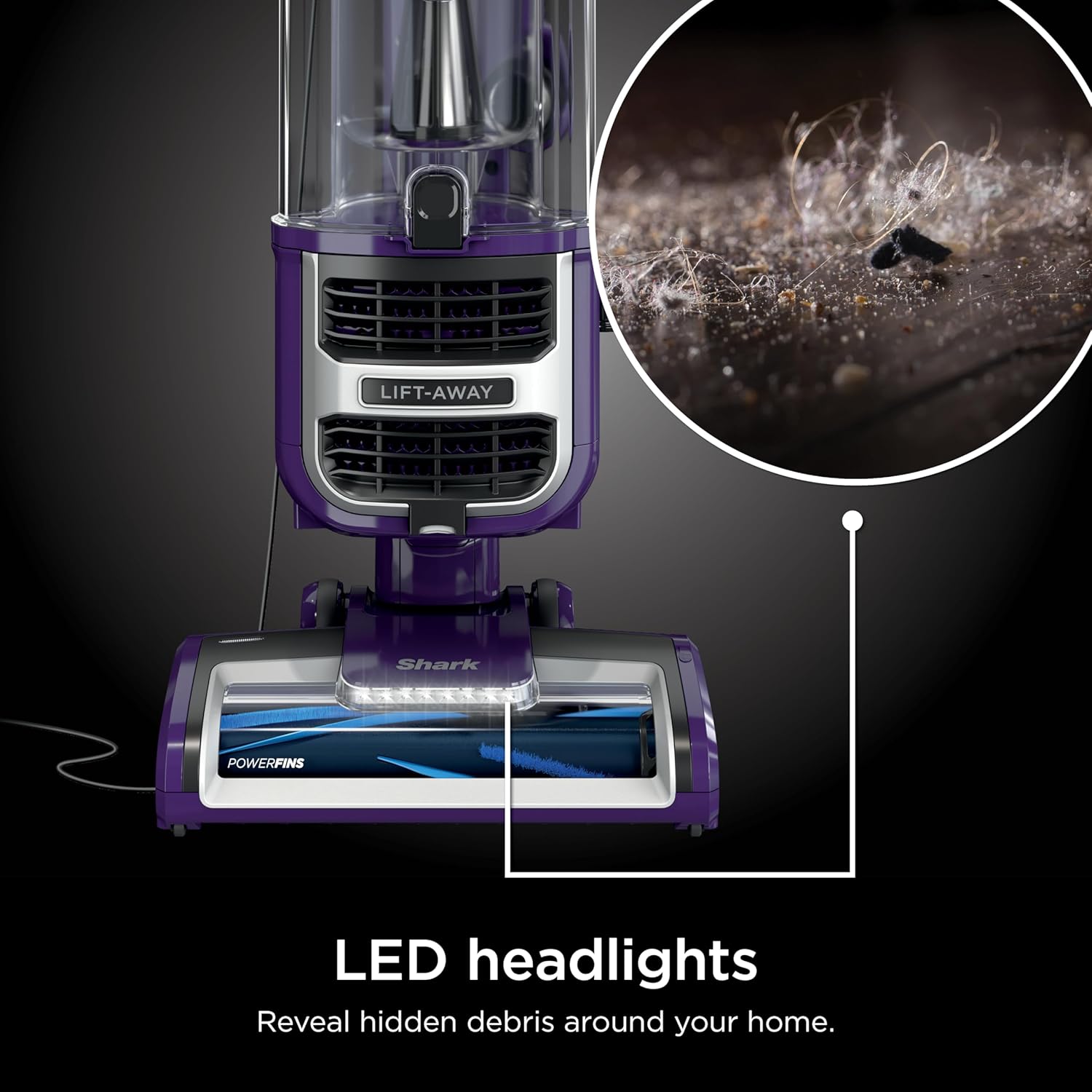 Shark Lift-Away Upright Vacuum - PowerFins & Self-Cleaning Brushroll | Anti-Allergen Technology, Eggplant