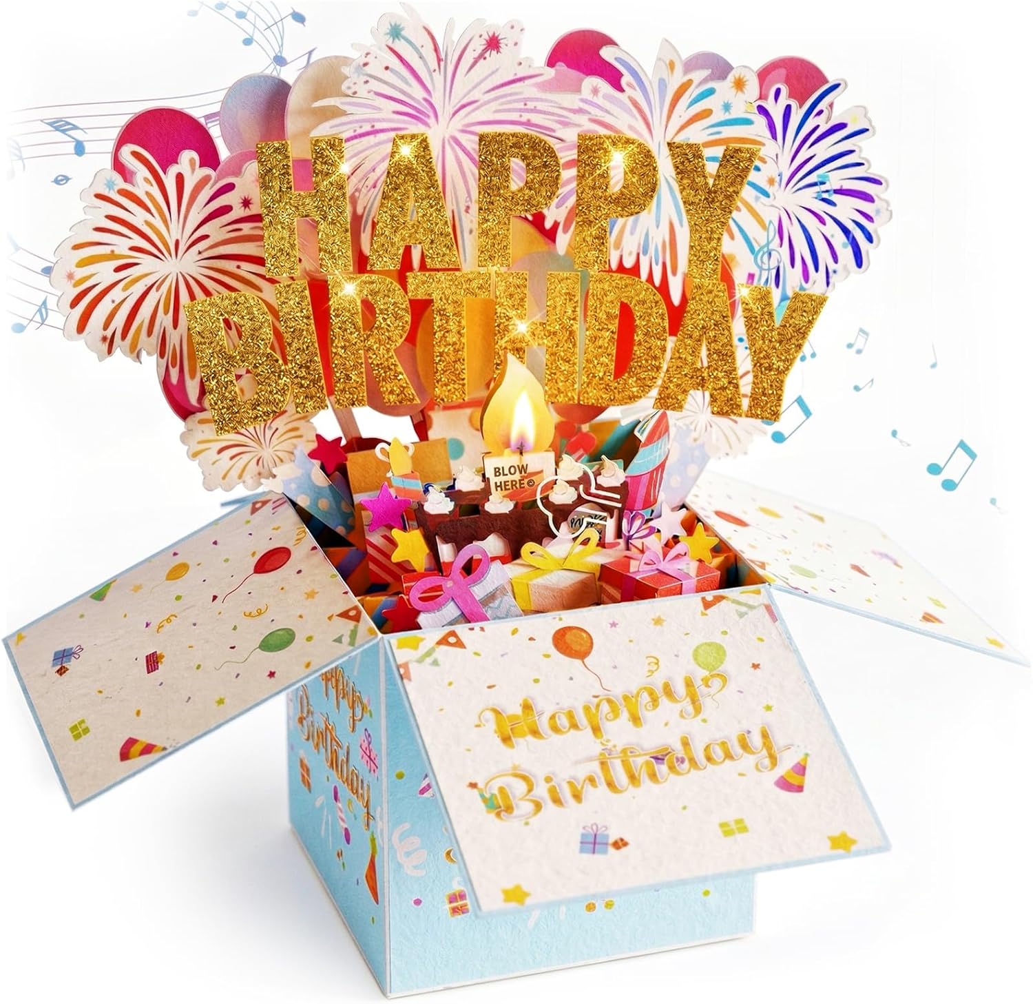 Skiennix Large Pop-Up Birthday Cards - Blowable Lights & Music | 3D Greeting Cards for All Ages