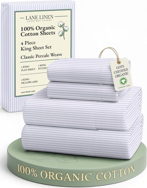 **LANE LINEN King Bed Sheets Set - Eco-Friendly 100% Organic Cotton, Soft & Comfy, 15" Deep Pockets**