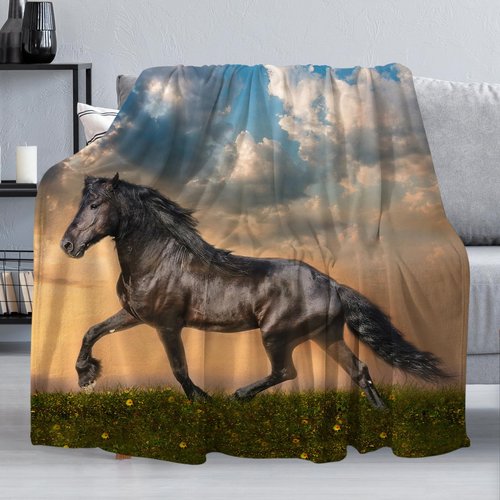 Horse Blanket Galloping Running Horse Soft Decorative Flannel Throw Blanket Lightweight Cozy Fuzzy Blanket for Couch, Bed and Chair-60''x50''