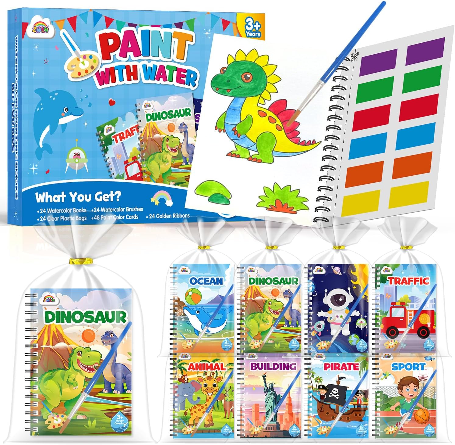 ZMLM 24 Mini Water Coloring Books for Kids - Fun Party Favors for Ages 4-8 | Perfect Birthday Goodie Bag Stuffers