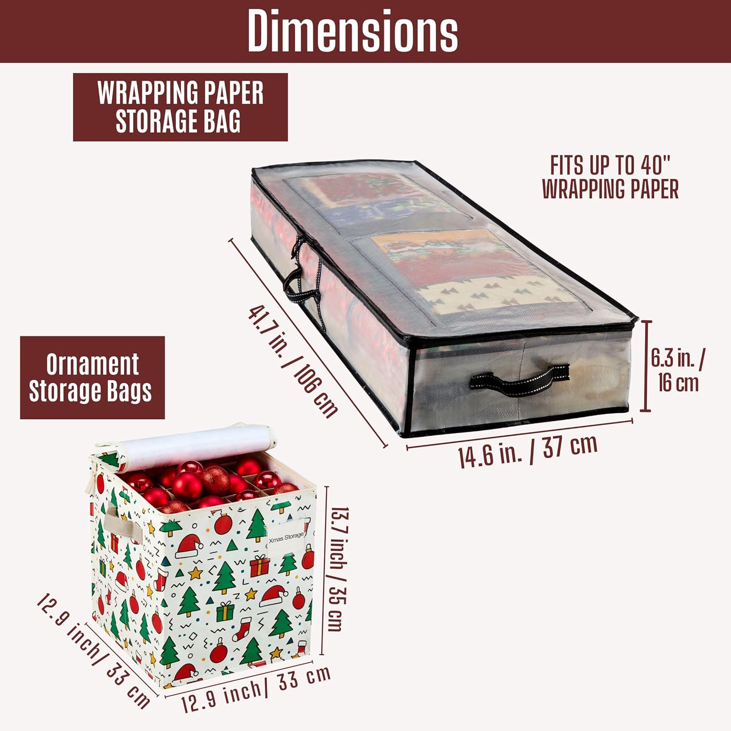 VENO Christmas Decoration Storage Bags - 3 Pack Gift Wrapping & Ornament Organizers