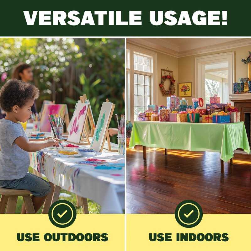 Simply Bio Compostable Tablecloths for Rectangle Tables (54''x108'', 10 Count) Disposable Rectangular Tablecloth Anti-Plastic Table Cover for Outdoor, Party, Picnic, Wedding, Green