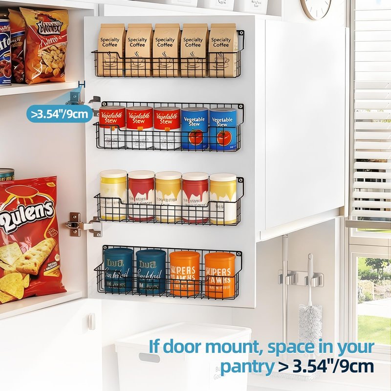 AURIKAR Spice Rack Wall Mount, Spice Organizer for Cabinet & Pantry Door, Set of 4 Hanging Spice Rack Saving Space for Kitchen, Black