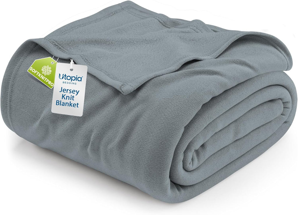 Utopia Bedding Knit Blanket - Soft Lightweight Jersey | Queen Size 90x90 Inches in Grey