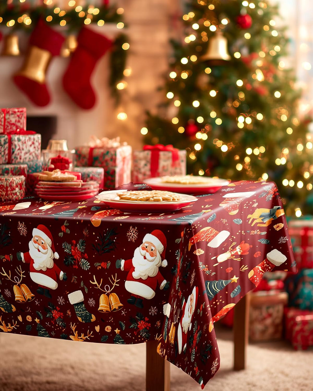 Pureegg Disposable Plastic Tablecloths - Sturdy Leakproof 54 x 108 Inch Rectangle Covers | Christmas Red, 8 Pack