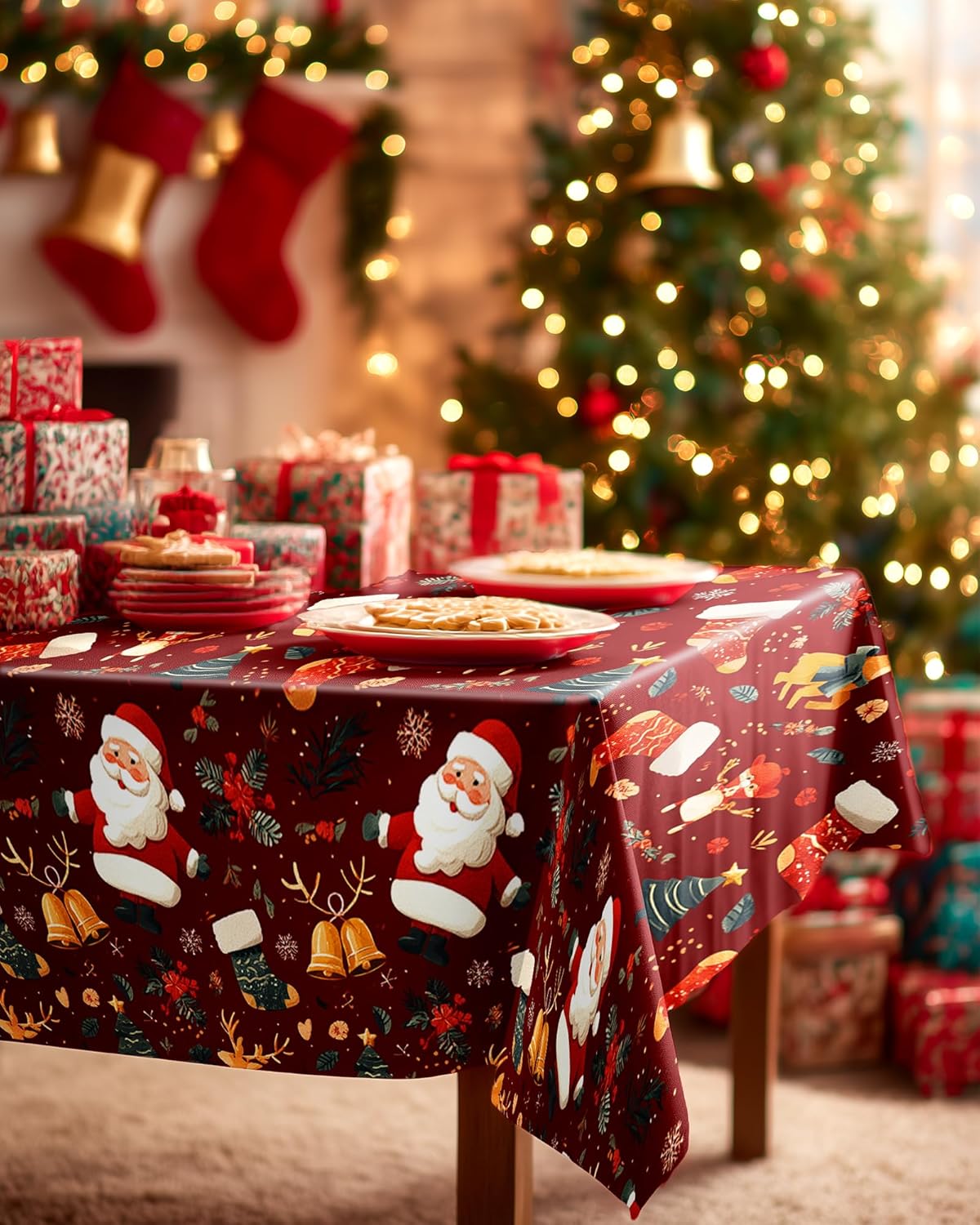 Pureegg Disposable Plastic Tablecloths - Sturdy Leakproof 54 x 108 Inch Rectangle Covers | Christmas Red, 8 Pack
