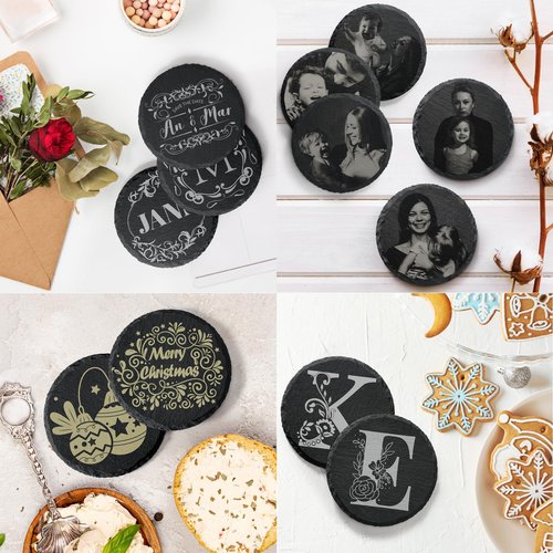 72 PCS Round Slate Coasters Bulk, MAPRIAL 4 Inch Black Handmade Rustic Rock Stone Drink Coaster for Laser Engraving, Etching, Engravable Blanks Material for Engraver, Crafts, Gifts