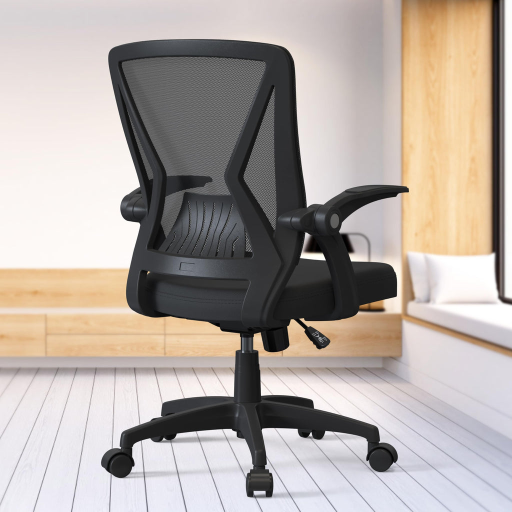 Ergonomic Swivel Rolling Office Computer Desk Chair with Adjustable Height Flip Up Armrest and Lumbar Support for Home Adult