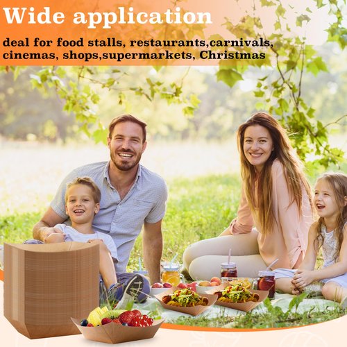 Xvvirnt 3lb Paper Food Trays, 250 Pcs Disposable Paper Food Boats, Disposable Nacho Trays, Kraft Serving Boats, Party Serving Tray for Nachos, Snacks, Chips, Hot Dogs, Popcorn, Party, Picnic, Wedding