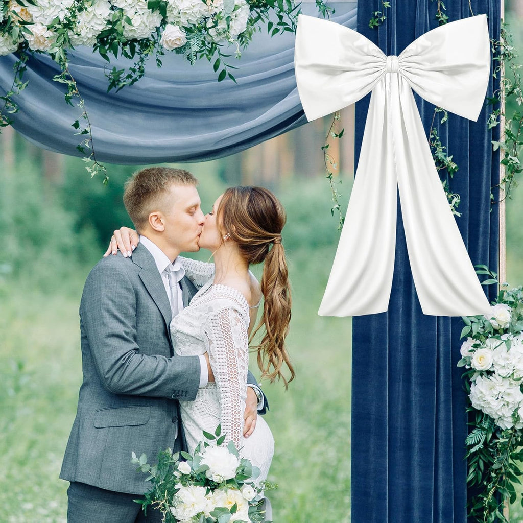 Wavwavw Large White Satin Bow | Elegant Birthday & Wedding Decoration | 18 x 24 Inches