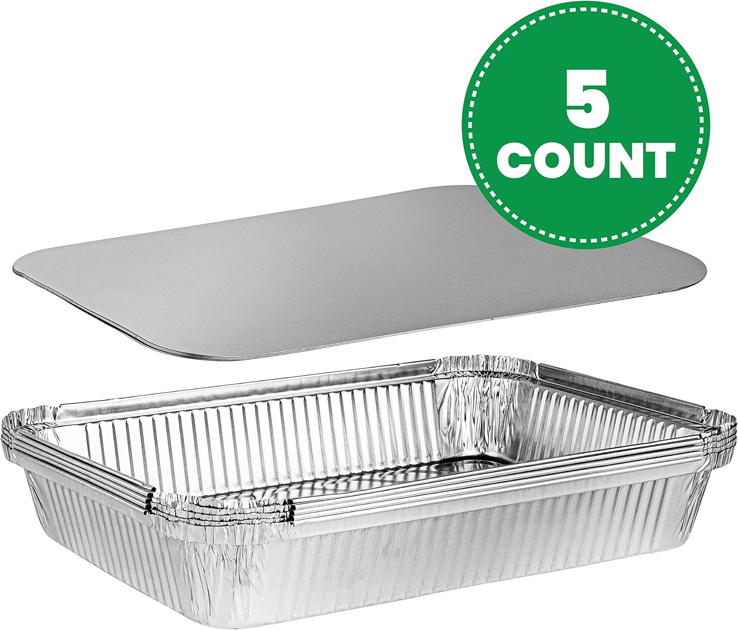 PLASTICPRO Disposable Aluminum Baking Pans - 4 LB Oblong Foil Containers with Cardboard Lids | 12'' x 8'' x 2'' - Ideal for Brownies, Bread, or Lunchboxes, Pack of 5