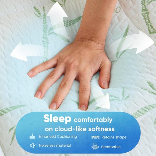 DUMOS Queen Mattress Topper - Dual Layer 4 Inch Memory Foam with Gel & Pillow Top for Back Pain Relief