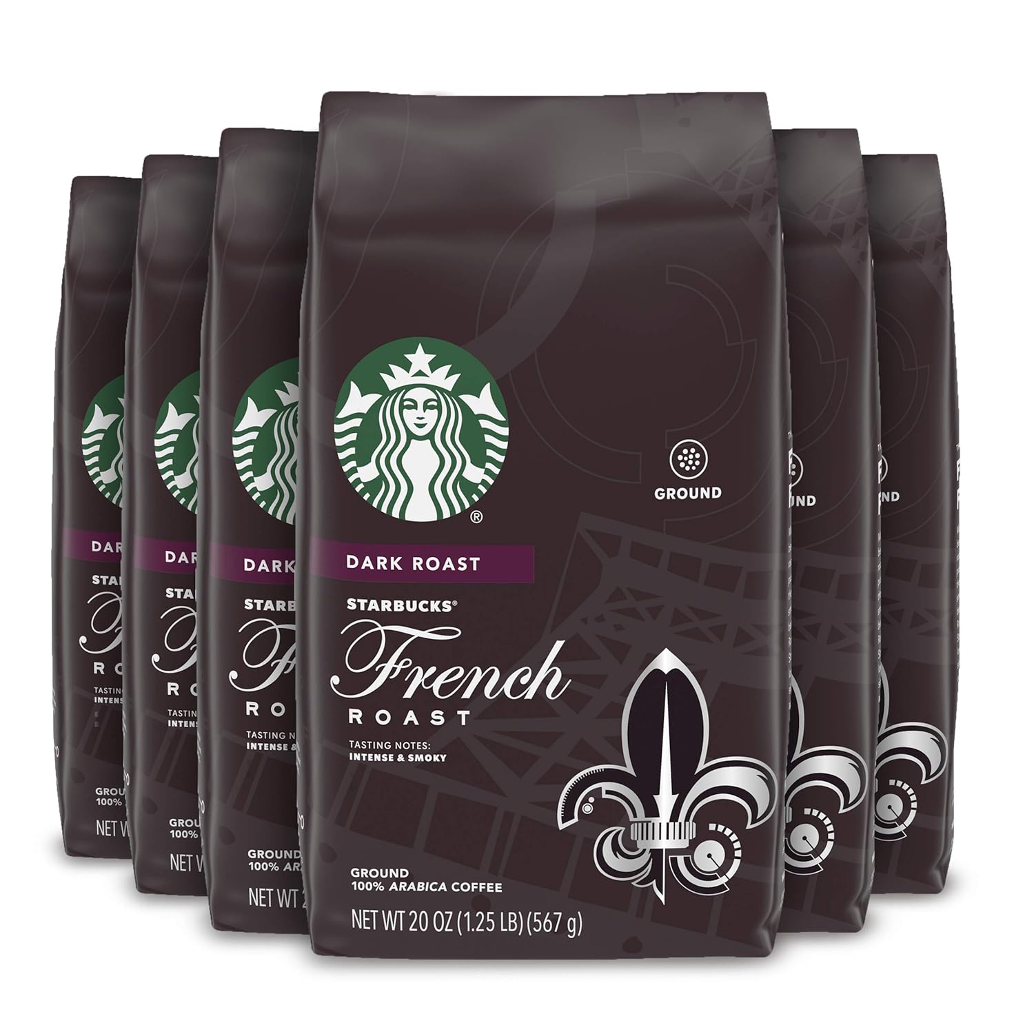 Starbucks Dark Roast Ground Coffee - Rich French Roast - 100% Arabica - 6 Bags (20 oz. Each)