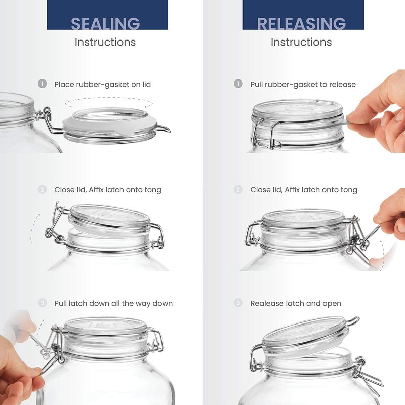 Bormioli Rocco Glass Fido Jars - Hermetic Sealed Hinged Airtight Lid for Fermenting, Pantry, Kitchen Storage Jars, Bulk Food Storage Containers, With Paksh Chalkboard Labels (2 Pack) (6 3/4 Ounce (4 Pack))