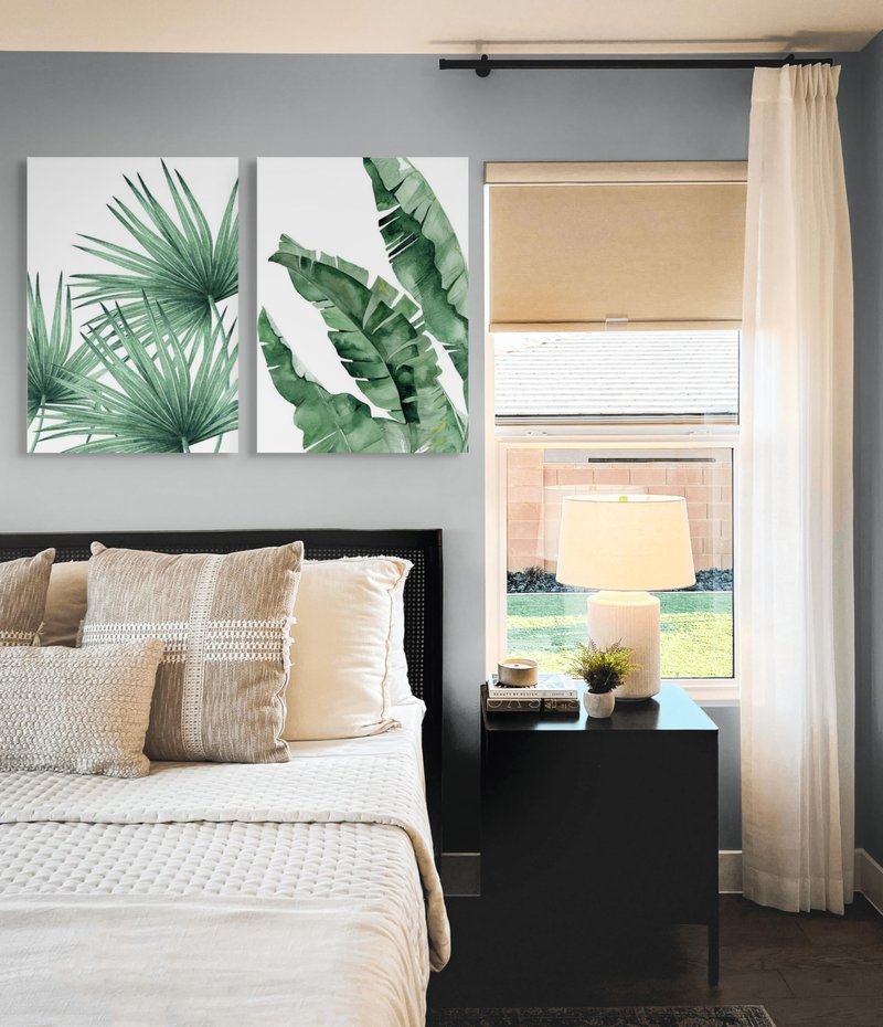 EAHunt Tropical Leaf Canvas Wall Art, Green Palm and Monstera Prints, Modern Botanical Wall Picture Minimalist Art Home Decor for Livingroom Bedroom Office 16"×24"×3-Piece Set
