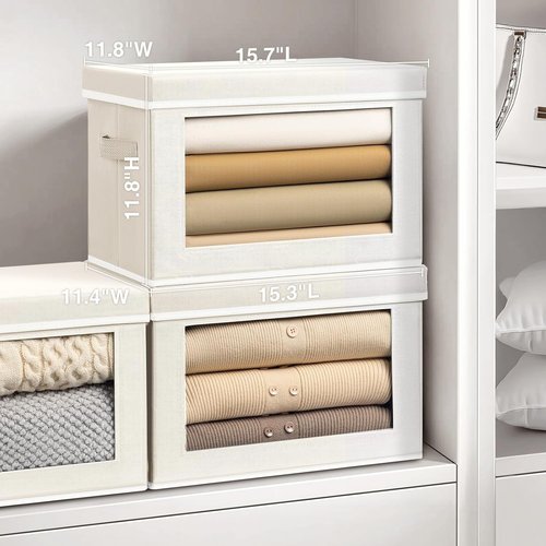 Homsorout Storage Bins - 4 Pack Large Fabric Storage Cubes with Lids & Handles | Beige Organizing Solution
