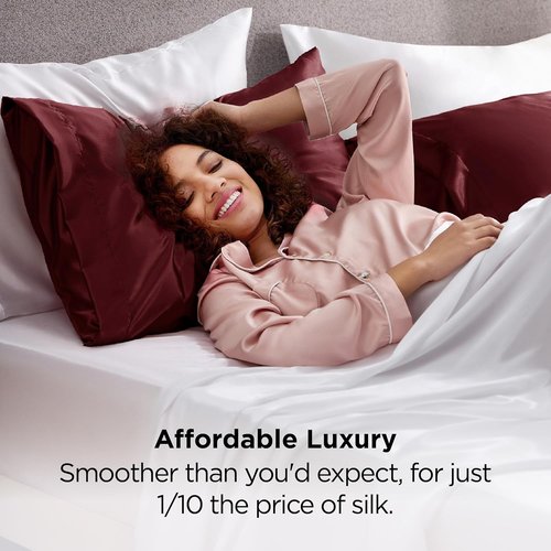 Bedsure Satin Pillowcase - Luxurious Burgundy Silk for Hair & Skin | 20x26 Inches, 2-Pack with Envelope Closure